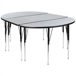 Flash Furniture - Emmy 2 Piece 76" Oval Wave Flexible Grey Thermal Laminate Activity Table Set - Standard Height Adjustable Legs - Gray