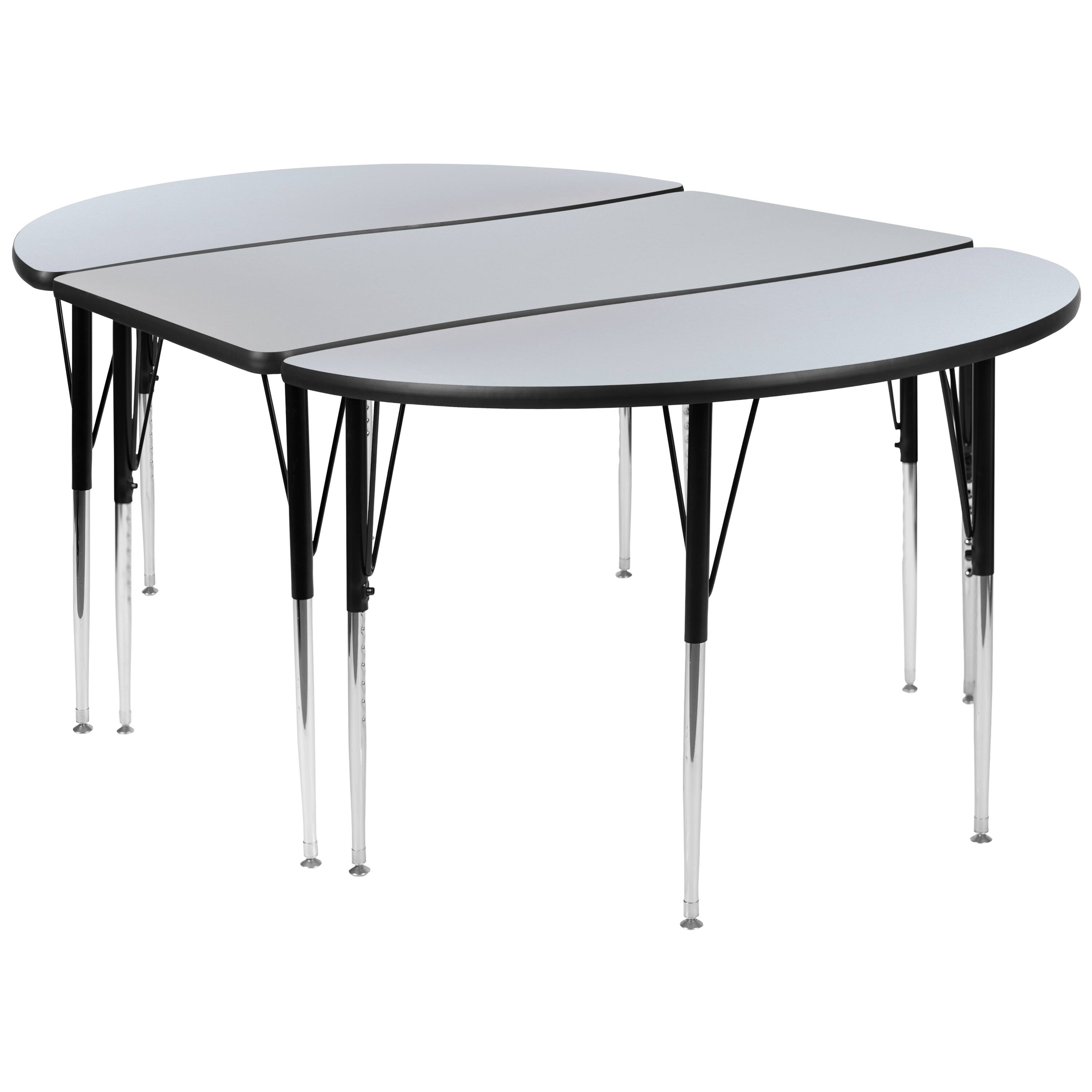 Alt View 1. Emma + Oliver - 3 Piece 76" Oval Wave Collaborative Grey Adjustable Activity Table Set - Grey.