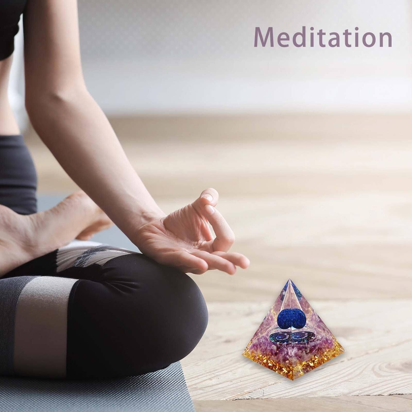 Alt View 8. Refined Abode Design - Lapis Amethyst Pyramid for Wealth Calm Energy Gift 2.36” - Lapis Lazuli&obsidian.