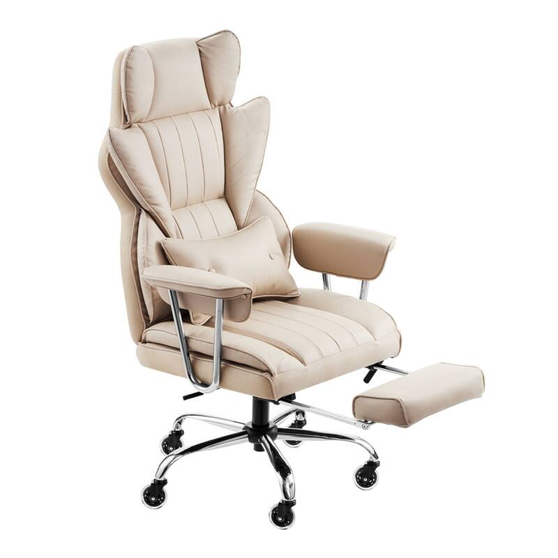 Alt View 3. HTUTWOO - Executive Office Chair with Footrest - 400 lbs PU Leather Wide Reclining Chair, Lumbar Support, Metal Base - Beige Coffee.