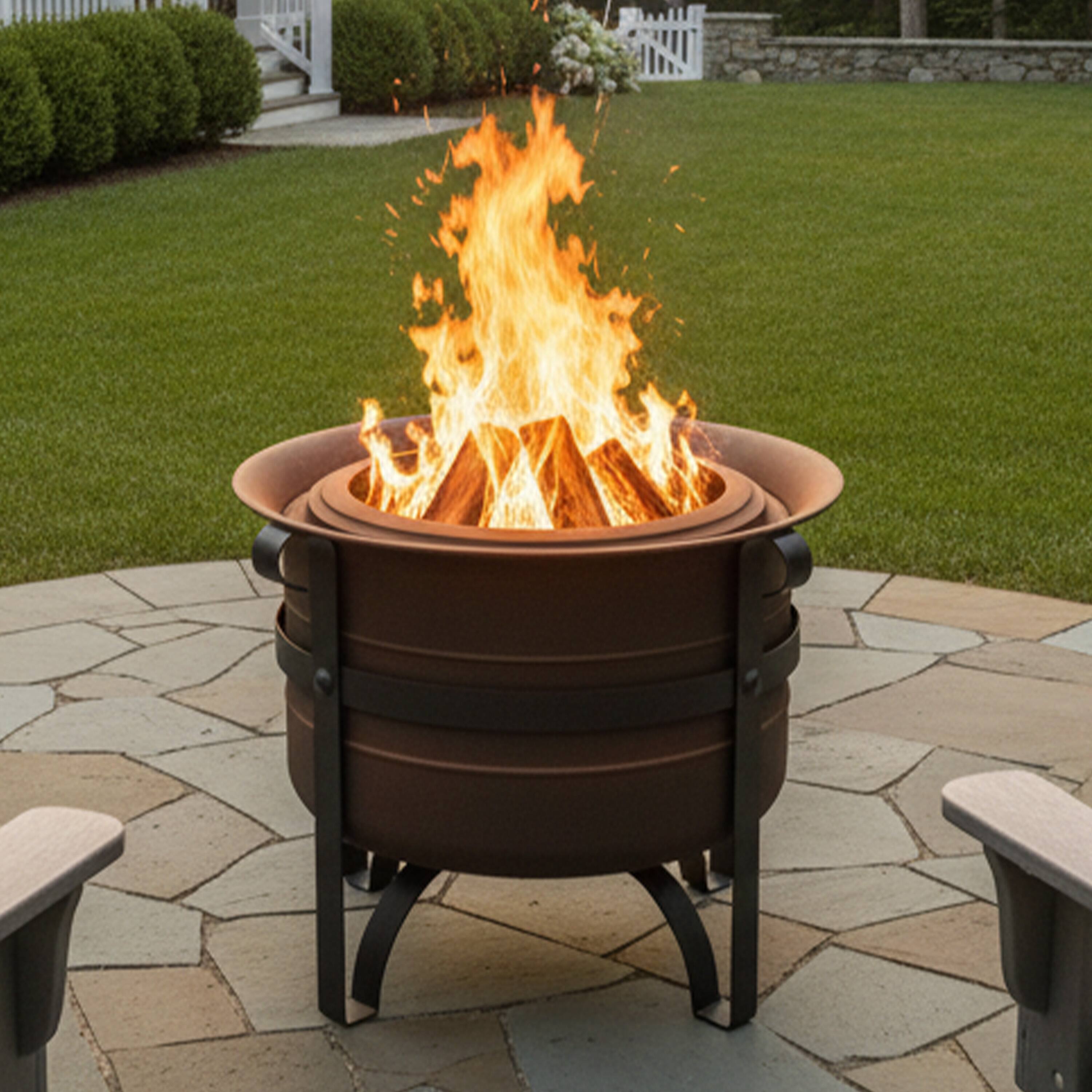 Alt View 1. Sunnydaze - Steel Cauldron-Style Smokeless Fire Pit with Poker - Bronze.