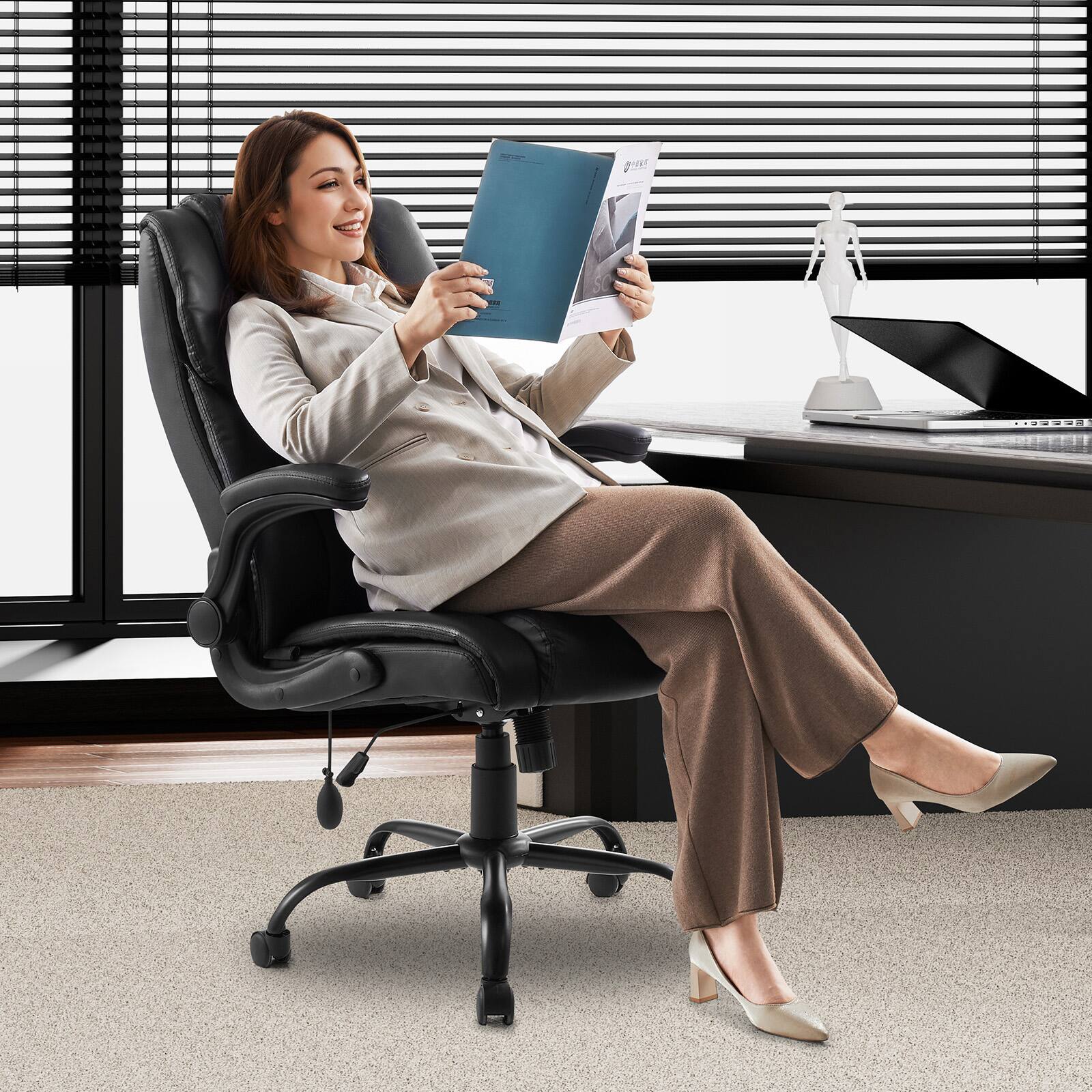 Left. Akoasm - Ergonomic Executive Office Chair, 300lbs Capacity with Airbag-style Adjustable Lumbar Support -Black - Black.