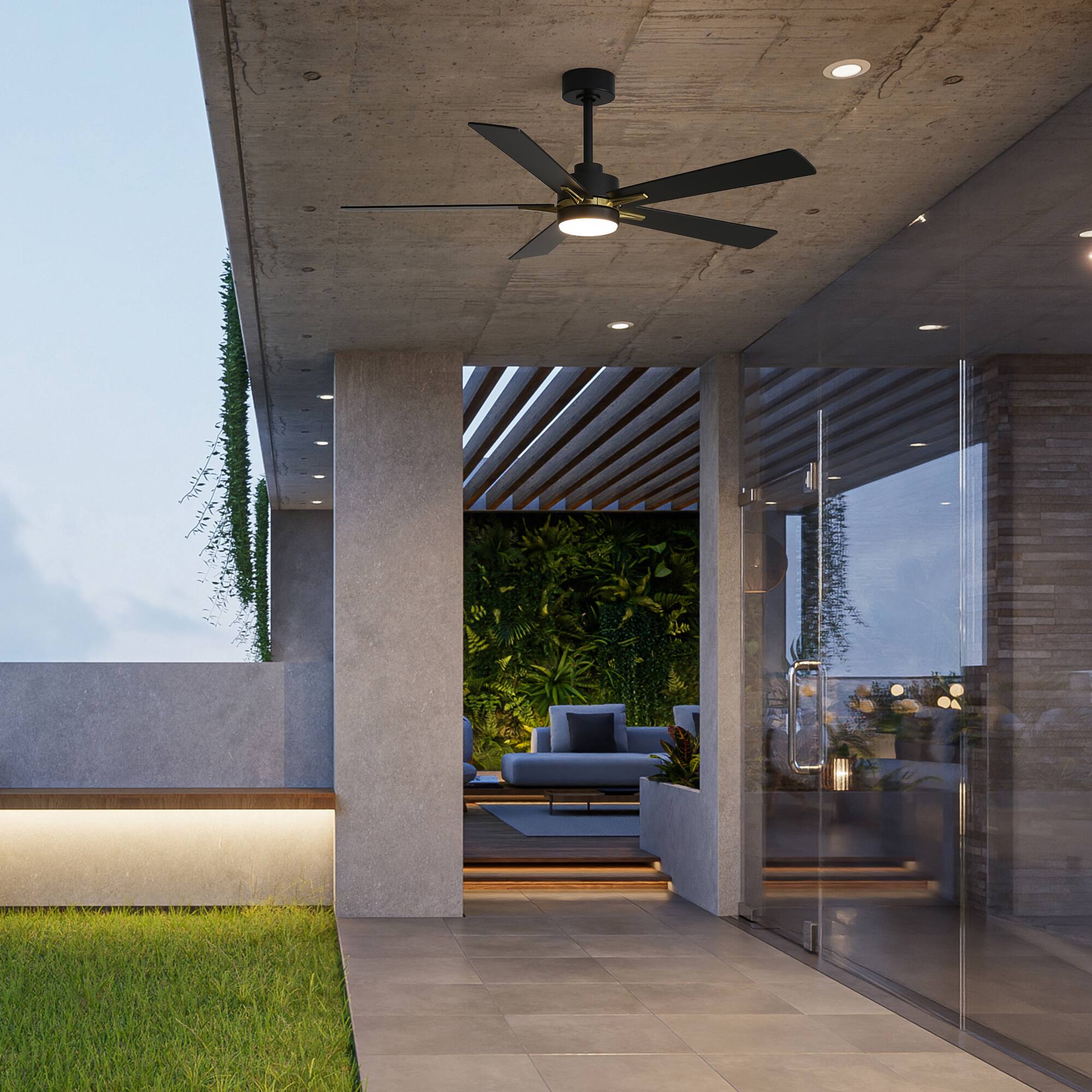 Alt View 8. Breezary - 52-Inch Indoor LED Ceiling Fan with 5 Plywood Blades, DC Motor, 5/10'' Downrods, Remote Control, Reversible, for Bedroom - Gold and Black.