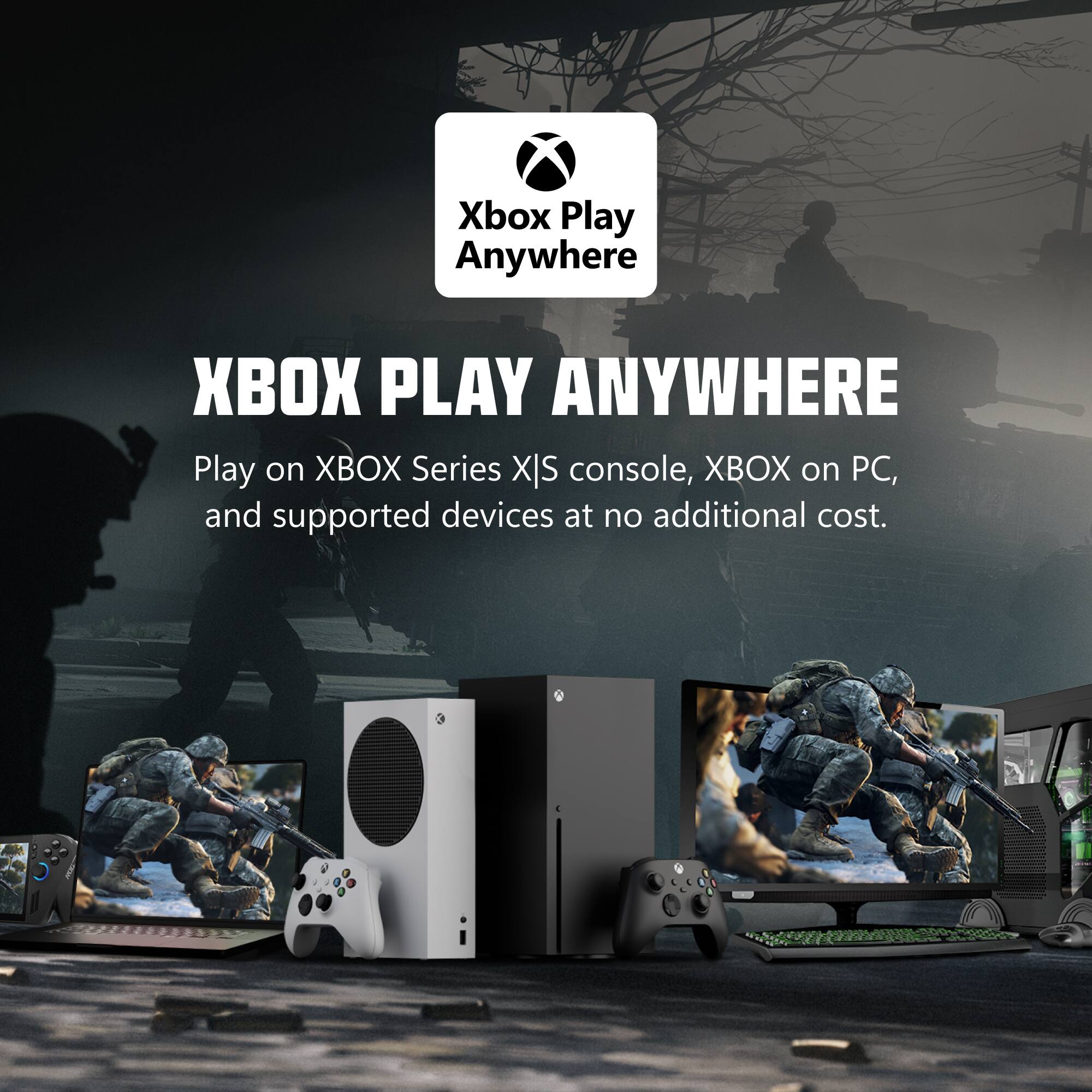 Xbox Play Anywhere

PLAY ANYWHERE
Play on XBOX Series X|S console, XBOX on PC, and supported devices at no additional cost.