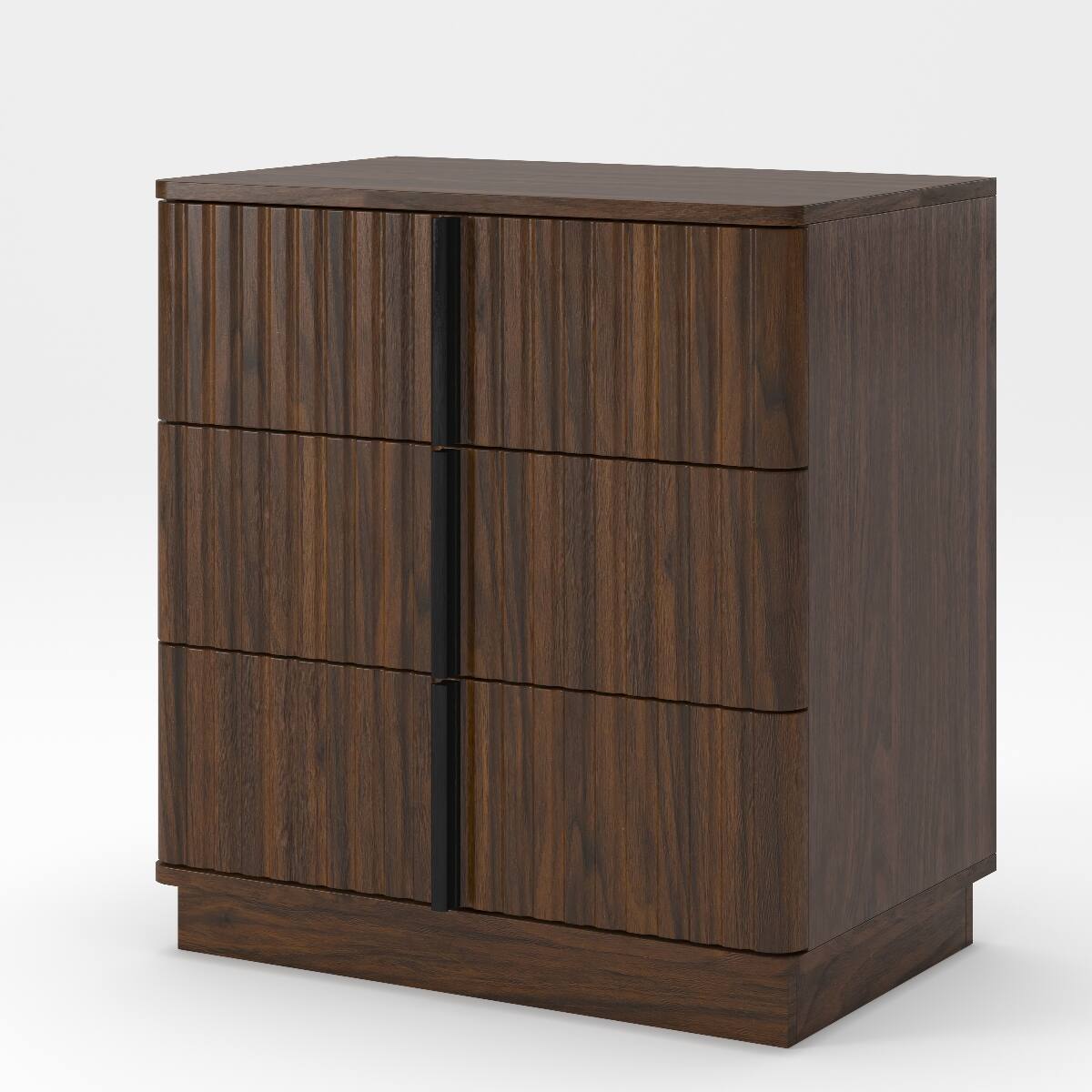 Back. Loheer - Loheer Three Drawer Nightstand Walnut Pair with Vertical Stripe Design - Walnut.
