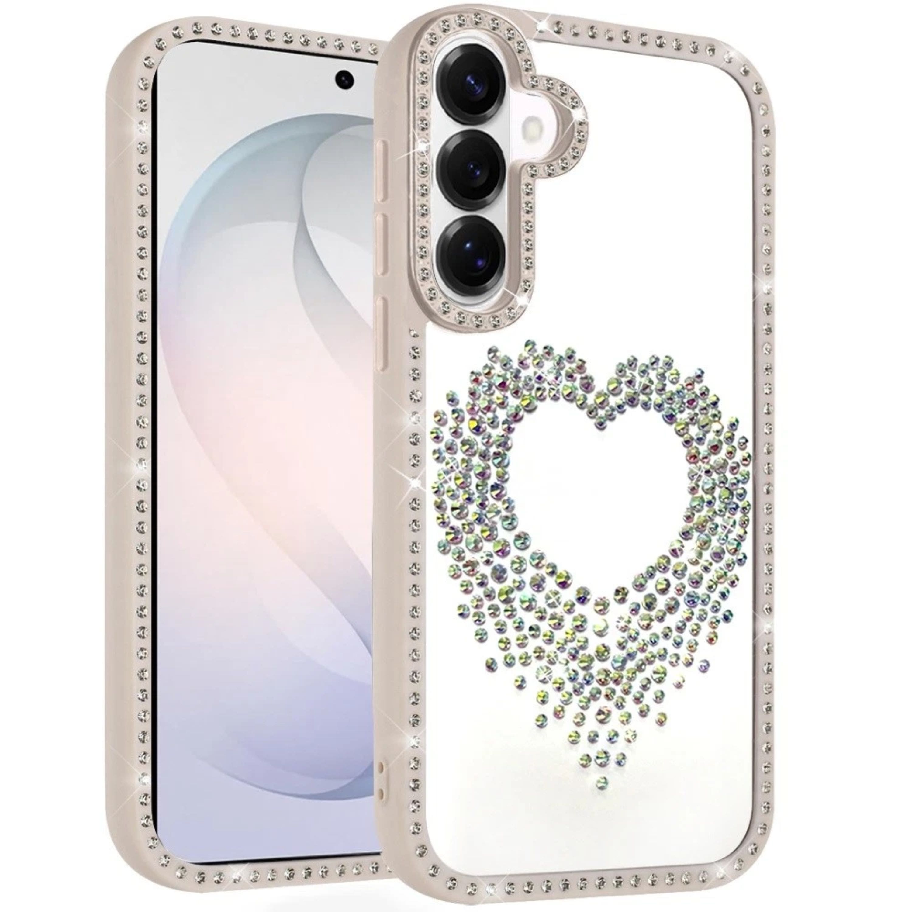 Kitcheniva - Heart Shaped Crystals With Bling Border Plus Tempered Glass For Samsung S26 FE - Beige price history on PriceWatchPro