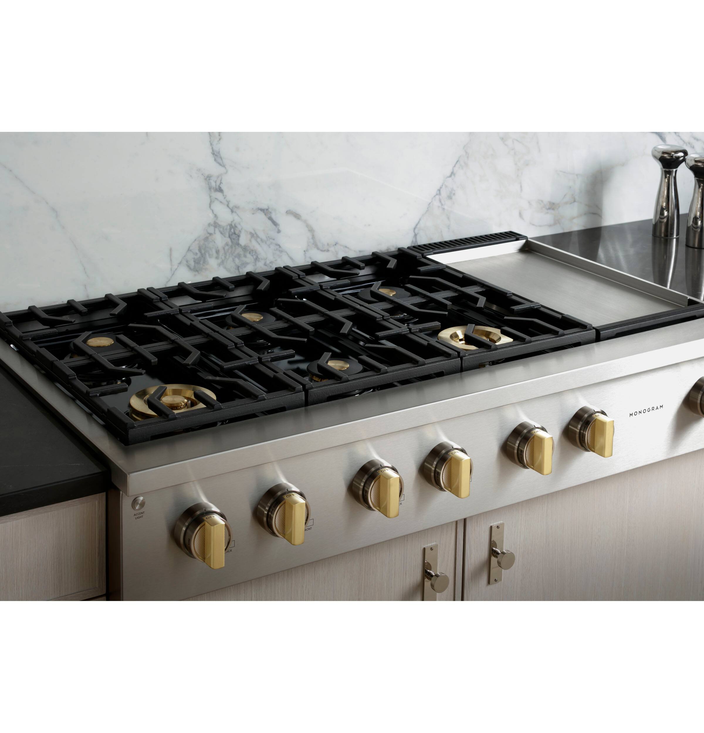 Alt View 15. Monogram - 48" Built-In Gas Cooktop with 6 Burners and Professional Versatile Burner Configuration - Stainless Steel.