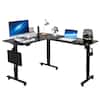 Front. VEVOR - L Shaped Desk, Electric Adjustable Height Corner Gaming Desk with Dual Hooks and Wheels - Black.