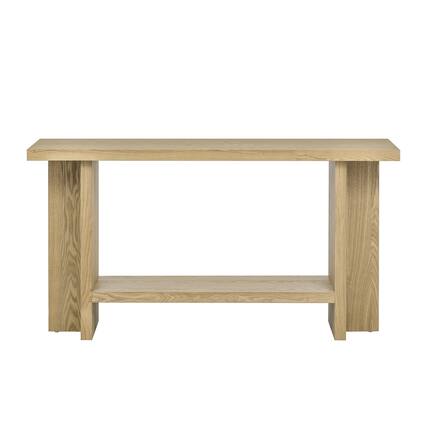 Front. Boyel Living - Large 60-Inch Modern Console Table with Shelf, Sturdy Ash Wood Finish - Brown.