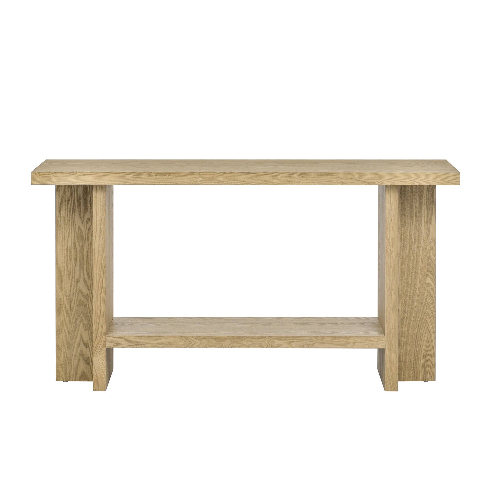 Front. Boyel Living - Large 60-Inch Modern Console Table with Shelf, Sturdy Ash Wood Finish - Brown.