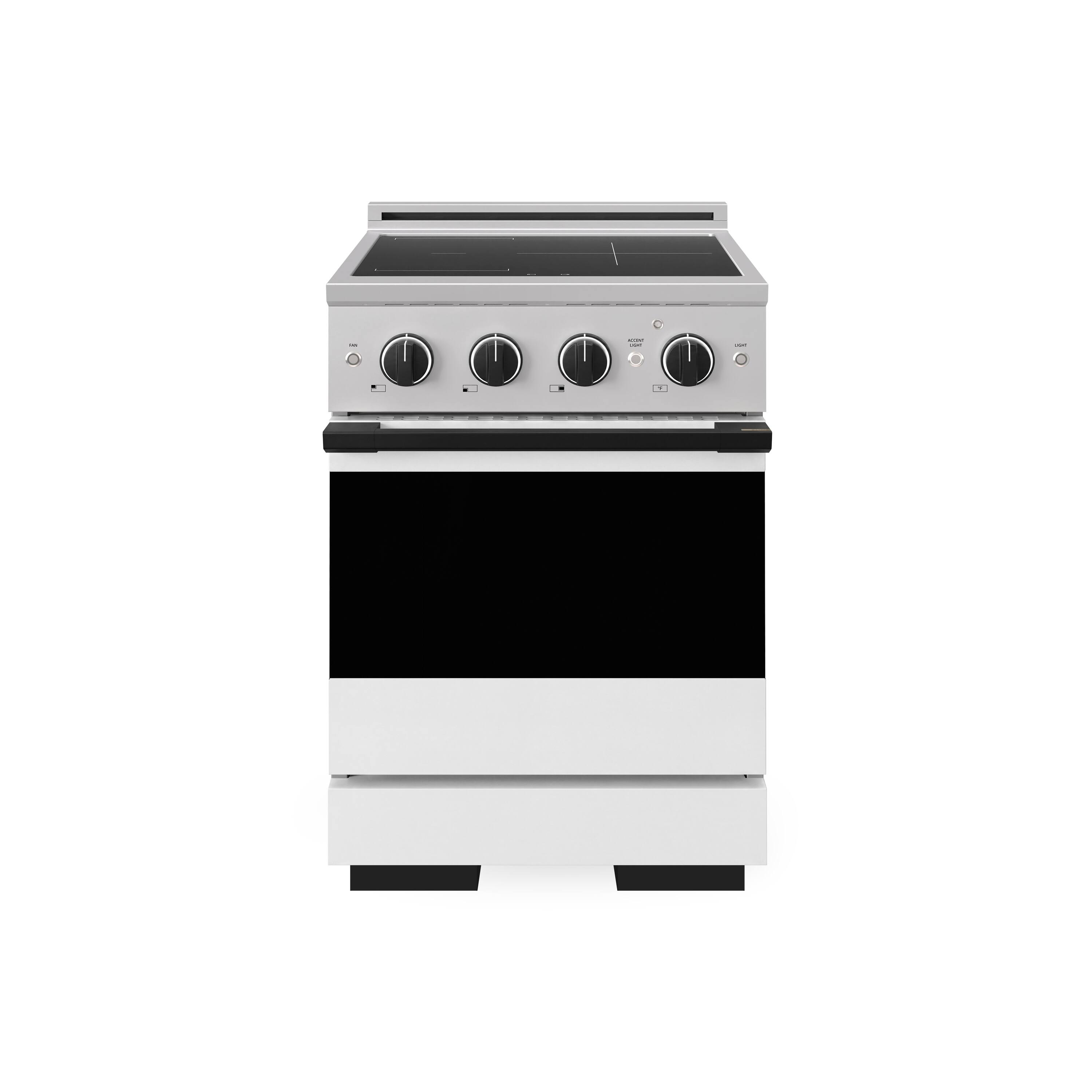 Front. ZLINE - Autograph 24 in. 3.2 cu. ft. Marino Freestanding Induction Range with 3 Burners and Black Accents with White Door - White Matte.