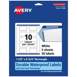 Avery - Waterproof Rectangle Labels, 1.5" x 2.75", 50 - White