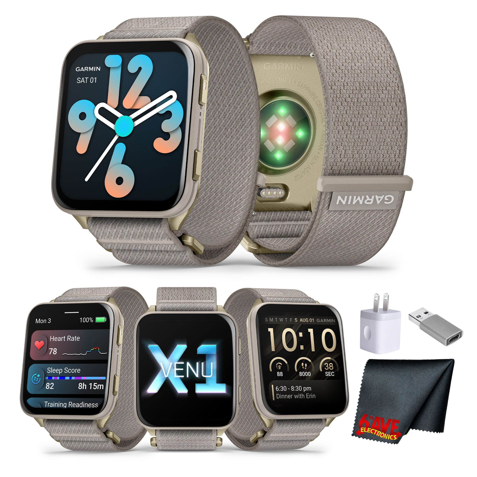 Garmin - Venu X1 Lightweight GPS Smartwatch, Soft Gold with Titanium Caseback and French Gray Nylon Band - Gold - (2025)