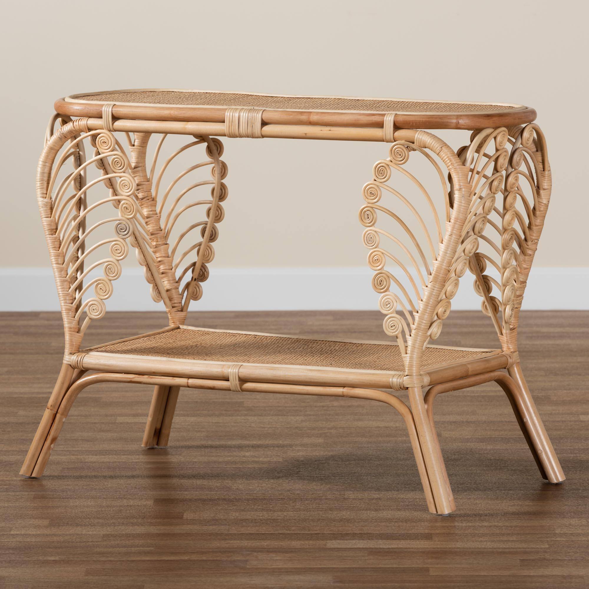 Alt View 4. bali & pari - Bastet Modern Bohemian Rattan 2-Tier Console Table - Natural Brown.