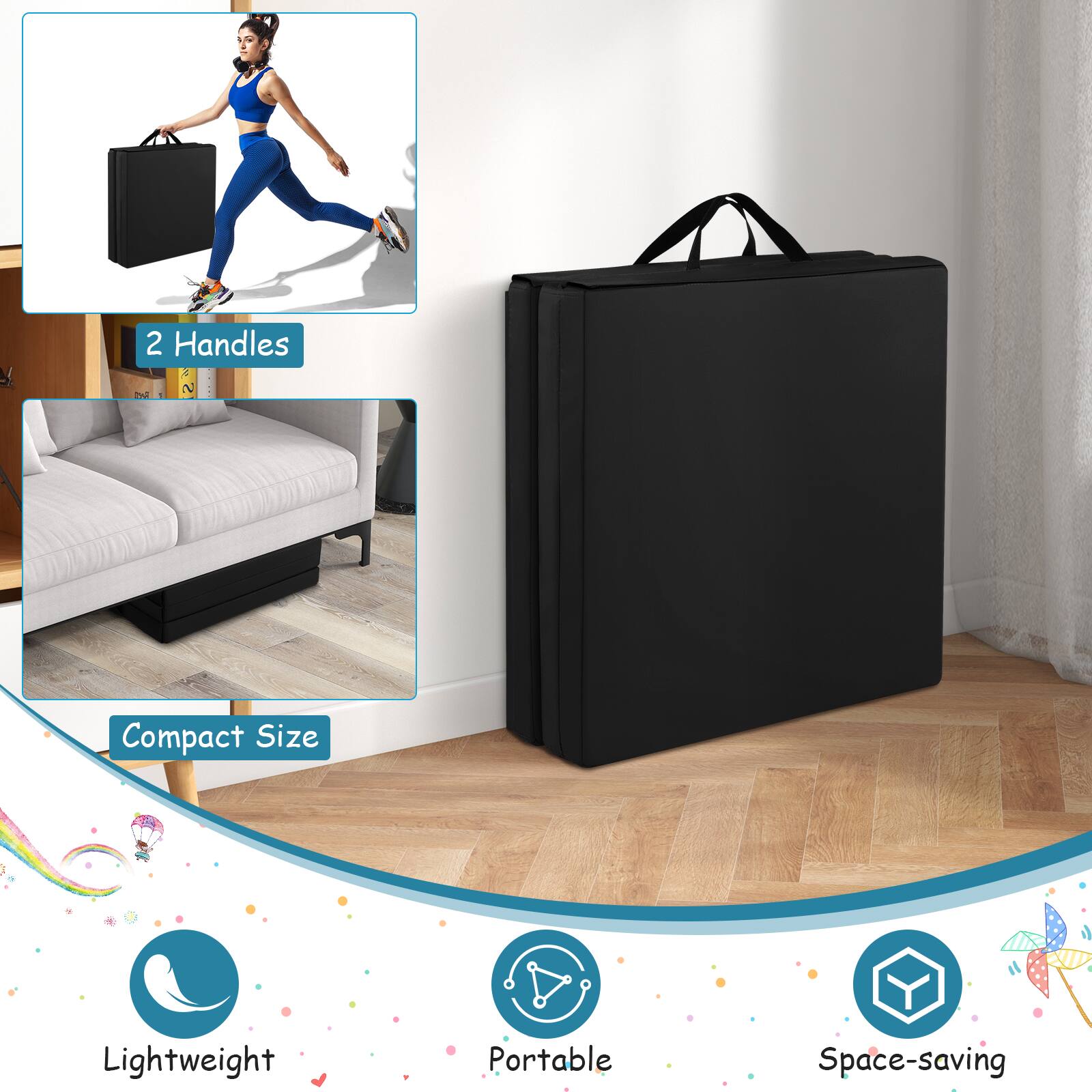 - 2 Handles
- Compact Size
- Lightweight
- Portable
- Space-saving