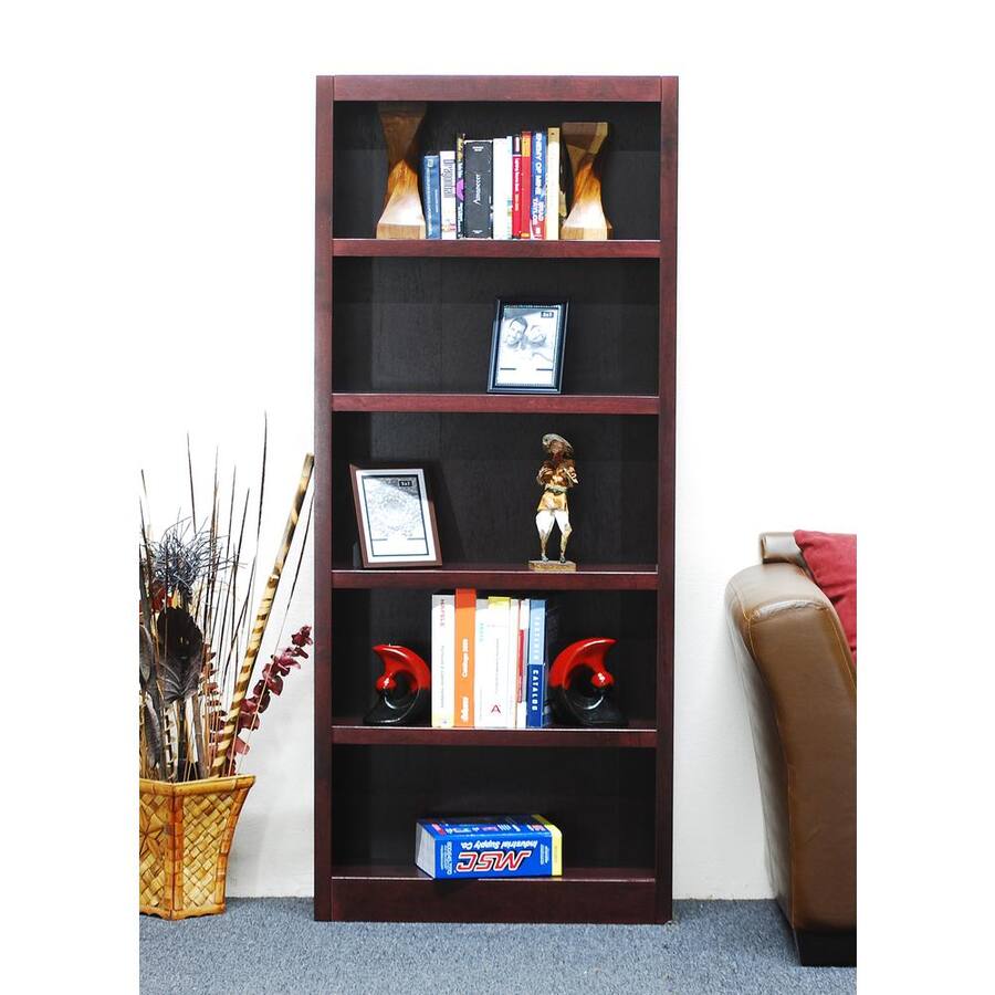 Single Bookcase Concepts in Wood Single Wide Bookcase 5 Shelves Cherry Finish Red ...