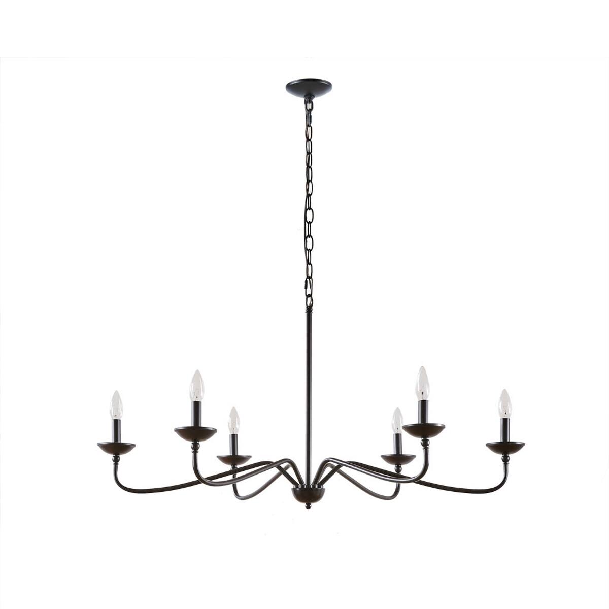 Alt View 1. Loheer - Loheer 6 Light Metal Chandelier Matte Black Adjustable Chain Dining Room Ceiling Light.