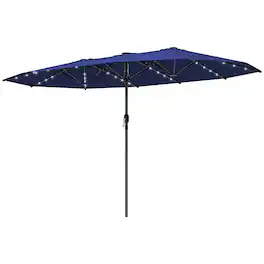 Outsunny - Parasol, Double-Sided Sun Umbrella with LED Solar Lights, Patio Parasol for Outdoor - Navy Blue