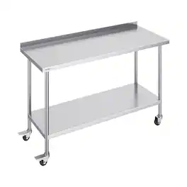 VEVOR - 24 x 60 x 40 Inch Stainless Steel Work Table, Commercial Food Prep Worktable with Casters, Heavy Duty Prep Worktable - Silver