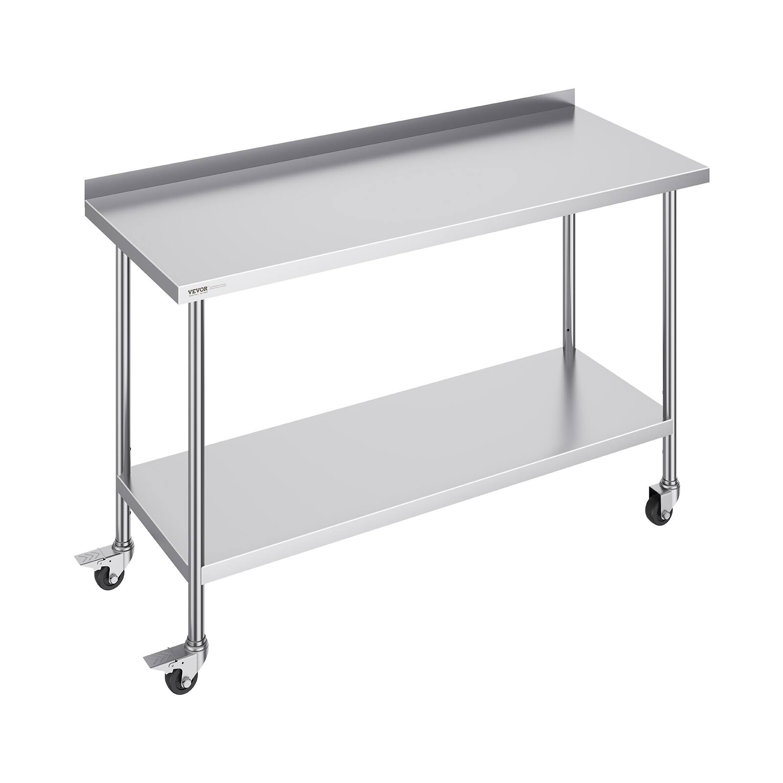 Front. VEVOR - 24 x 60 x 40 Inch Stainless Steel Work Table, Commercial Food Prep Worktable with Casters, Heavy Duty Prep Worktable - Silver.