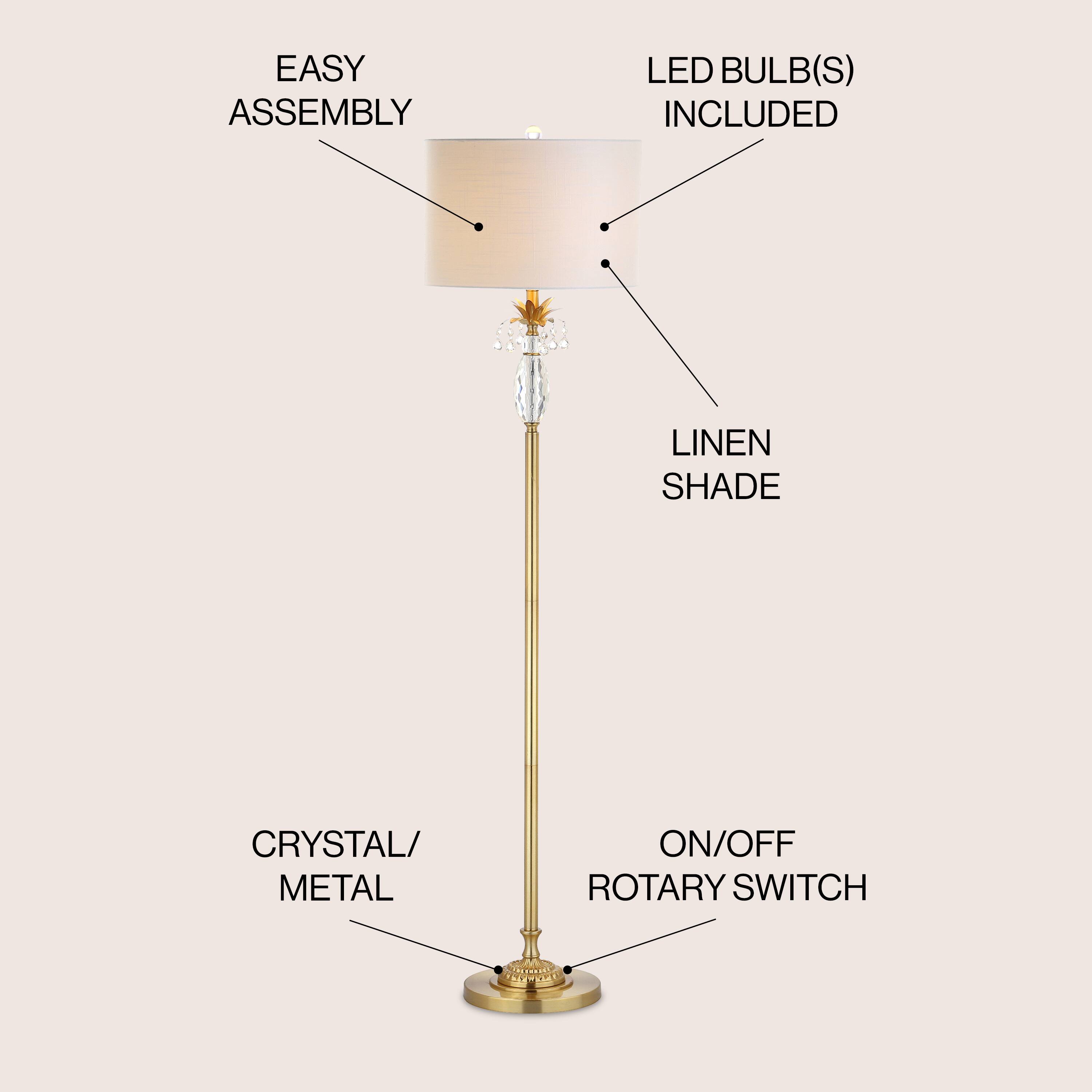 EASY ASSEMBLY  
LED BULB(S) INCLUDED  
LINEN SHADE  
CRYSTAL/METAL  
ON/OFF ROTARY SWITCH