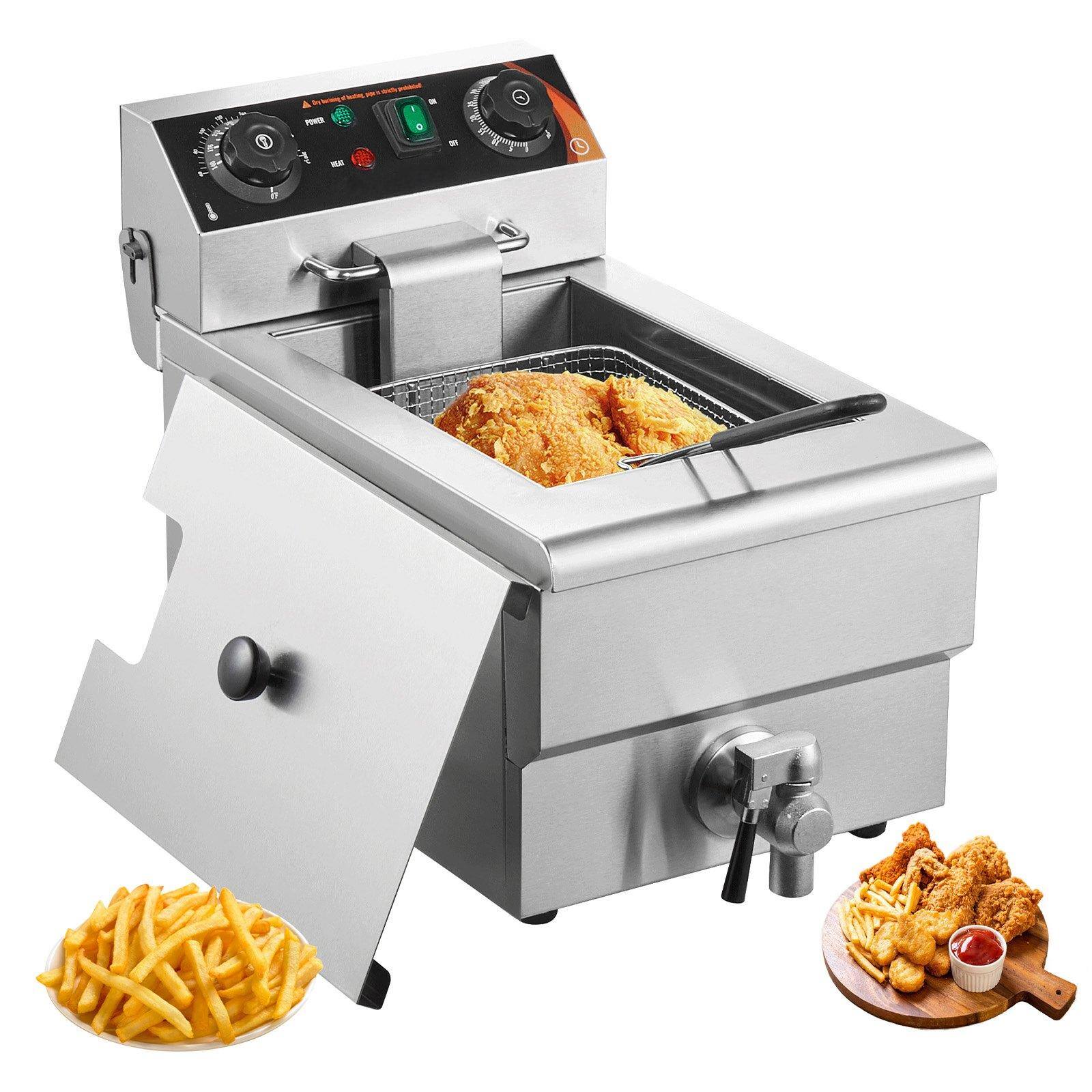Front. Glintex - Commercial Deep Fryer 1500W Electric Countertop 11L Stainless Steel Single Tank Fryer with Timer Temperature Control - Silver.