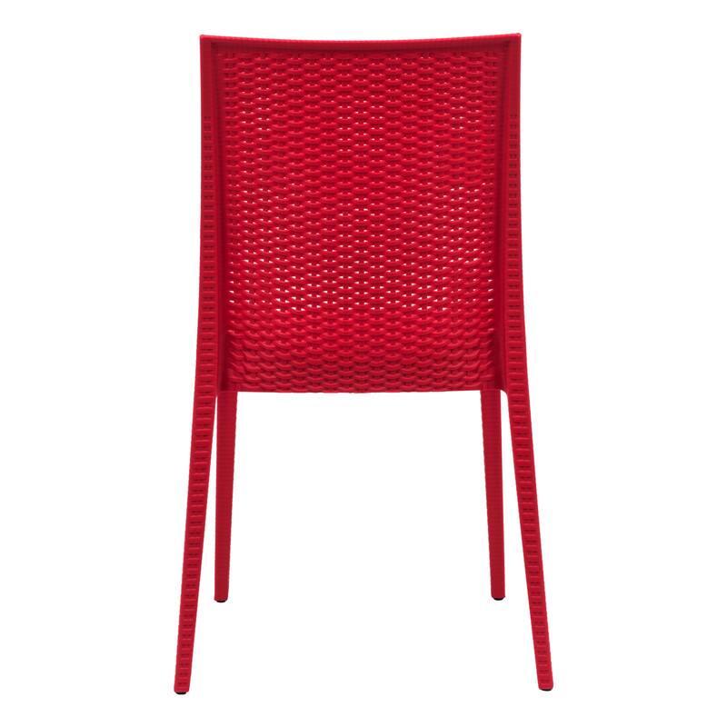Alt View 2. LeisureMod - Mace Stackable Outdoor Dining Chair - Weather-Resistant Wicker Weave - Red.