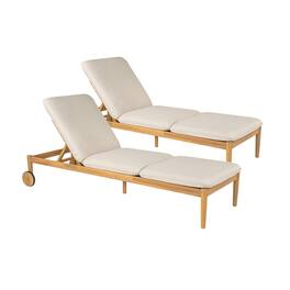 Mondawe - Set of 2 Outdoor Acacia Wood Chaise Lounge with Wheels - Beige+Light Teak