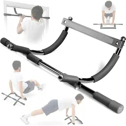 Front. Home It - Pull Up Bar Chin Up Heavy-Duty Fitness Home Gym Exercise Bar with Foam Pads - 32 Inches Up to Doorway - Black.