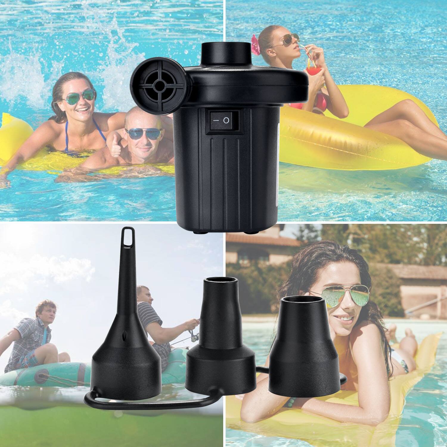 Alt View 1. AGPtek - Portable Electric Air Pump with 3 Nozzles for Outdoor Camping, Inflatable Cushions, Beds, Boats - Black.