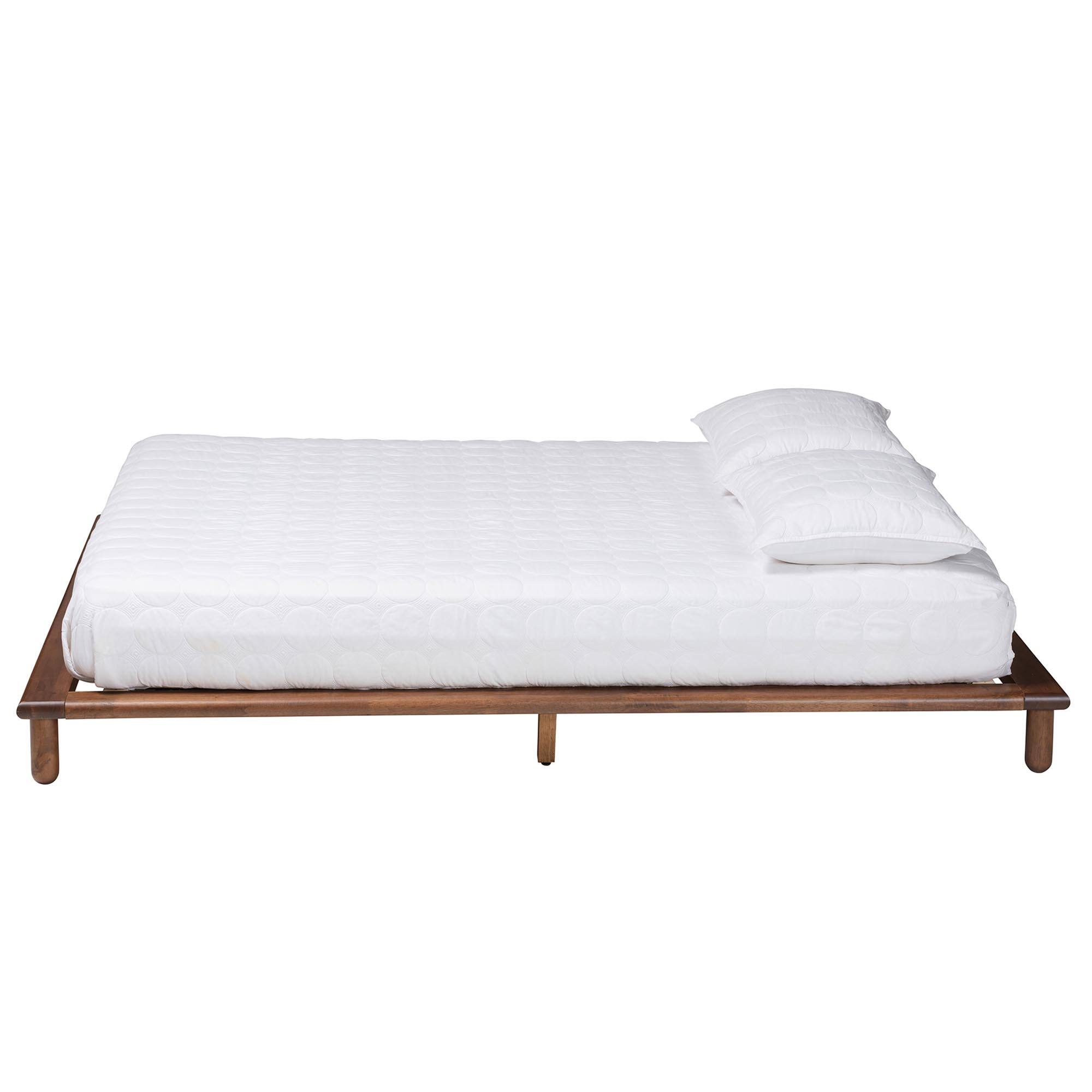 Angle. Baxton Studio - Alivia Mid-Century Modern Walnut Brown Finished Wood Bed Frame - Walnut Brown.