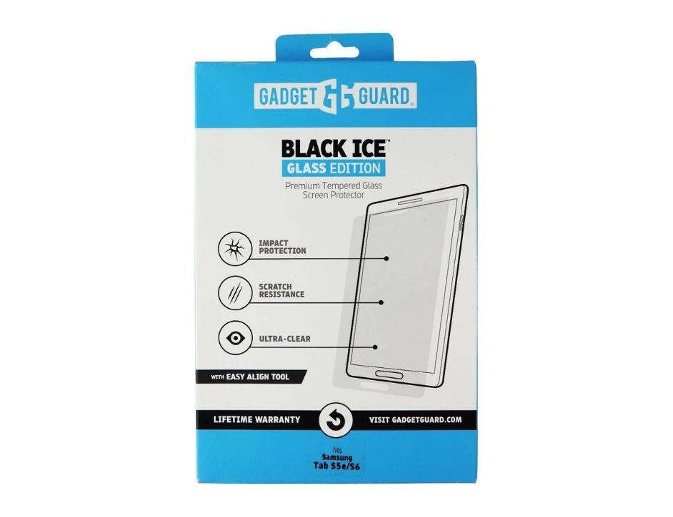 GADGET GG t GUARD BLACK ICE GLASS EDITION Premium Tempered Glass Screen Protector IMPACT PROTECTION SCRATCH RESISTANCE ULTRA-CLEAR WITH EASY ALIGN TOOL LIFETIME WARRANTY VISIT GADGETGUARD.COM fits Samsung Tab S5e/$6
