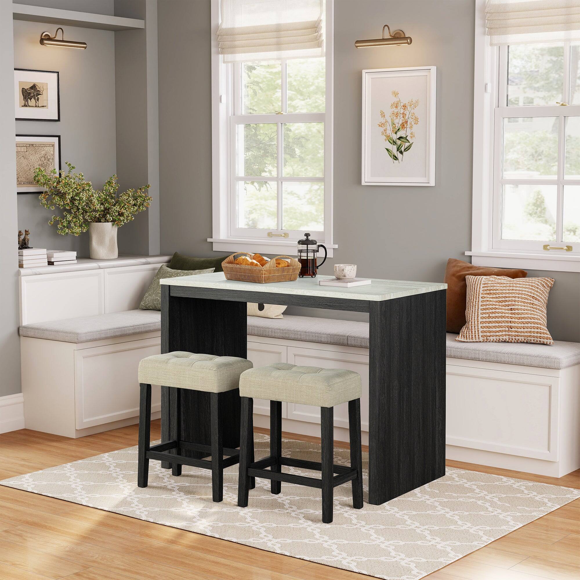 Alt View 1. Boyel Living - Black 3-Piece 36 in. H Bar Table Set with Engineered Wood Top Dining Table and 2 Stools - Black.