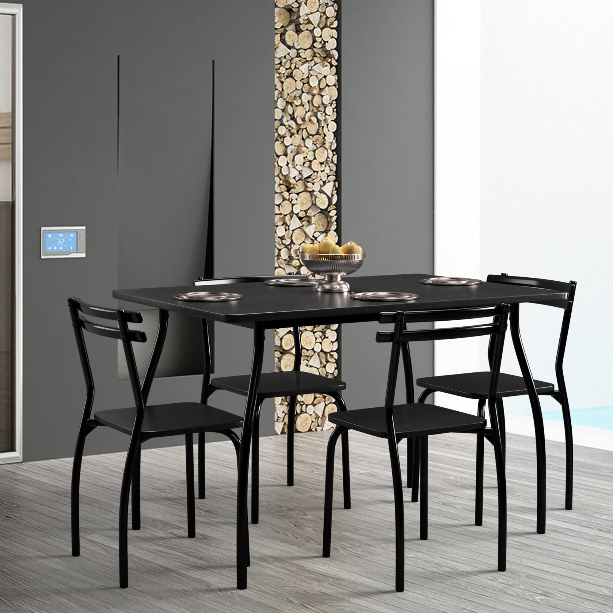 Left. Costway - 5 Piece Dining Set Table 30.0" And 4 Chairs Home Kitchen Room Breakfast Furniture Black - Black.