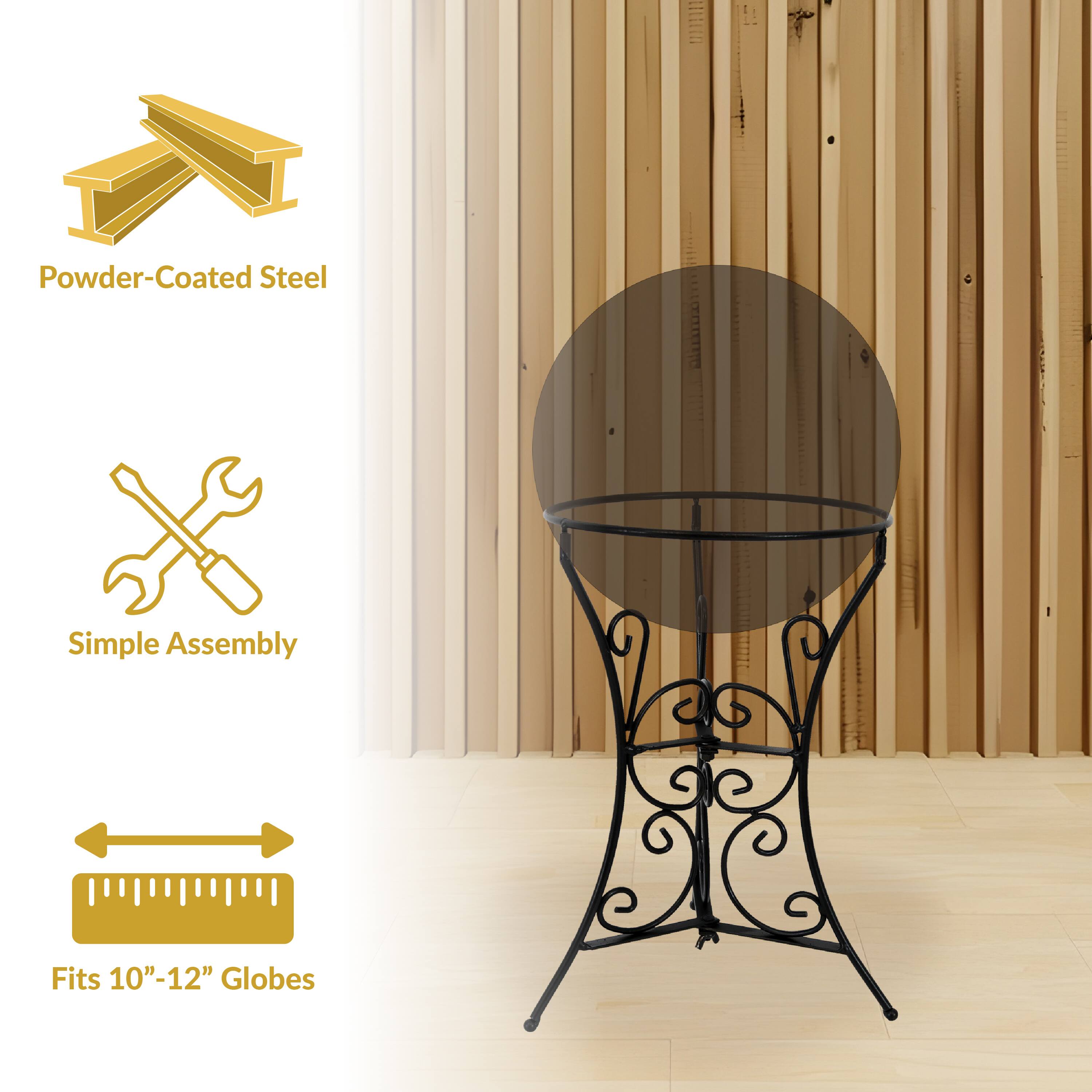 Powder-Coated Steel  
Simple Assembly  
Fits 10"-12" Globes