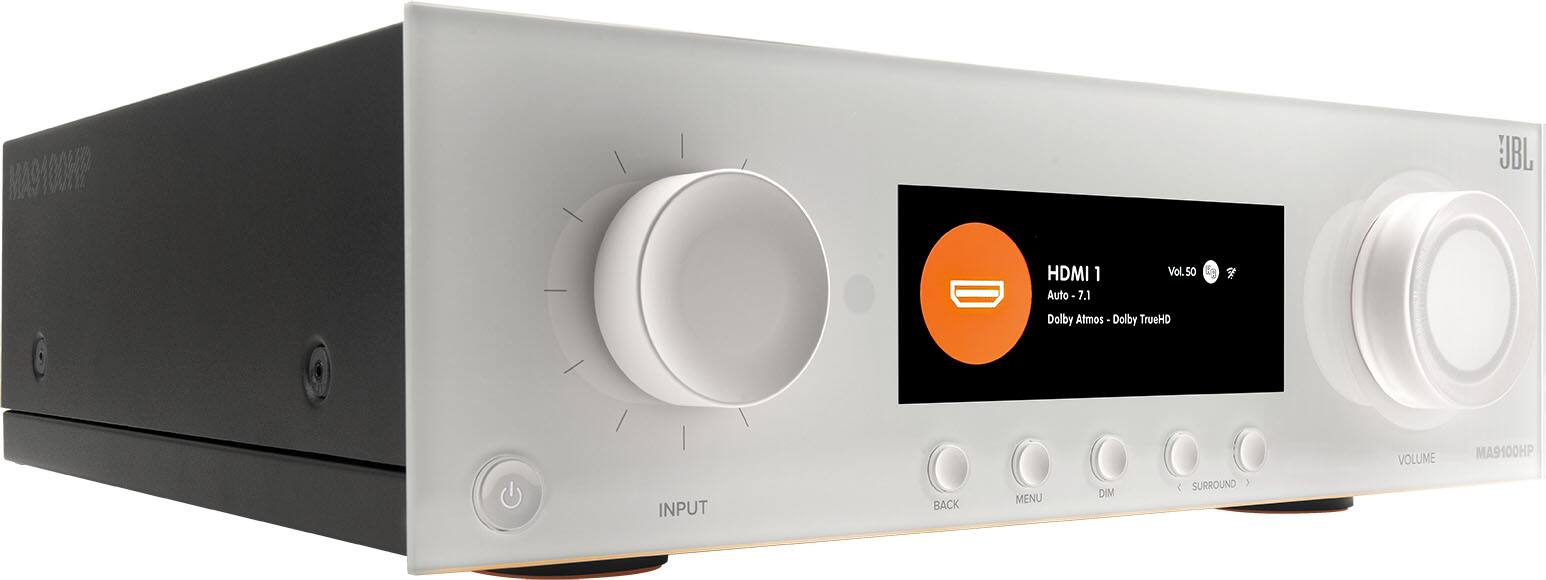 AGHP JBL HDMI 1 Auto 7.1 Vol.50 Dolby Atmos Dolby TrueHD VOLUME MA910 INPUT BACK MENU DIM SURROUND 1