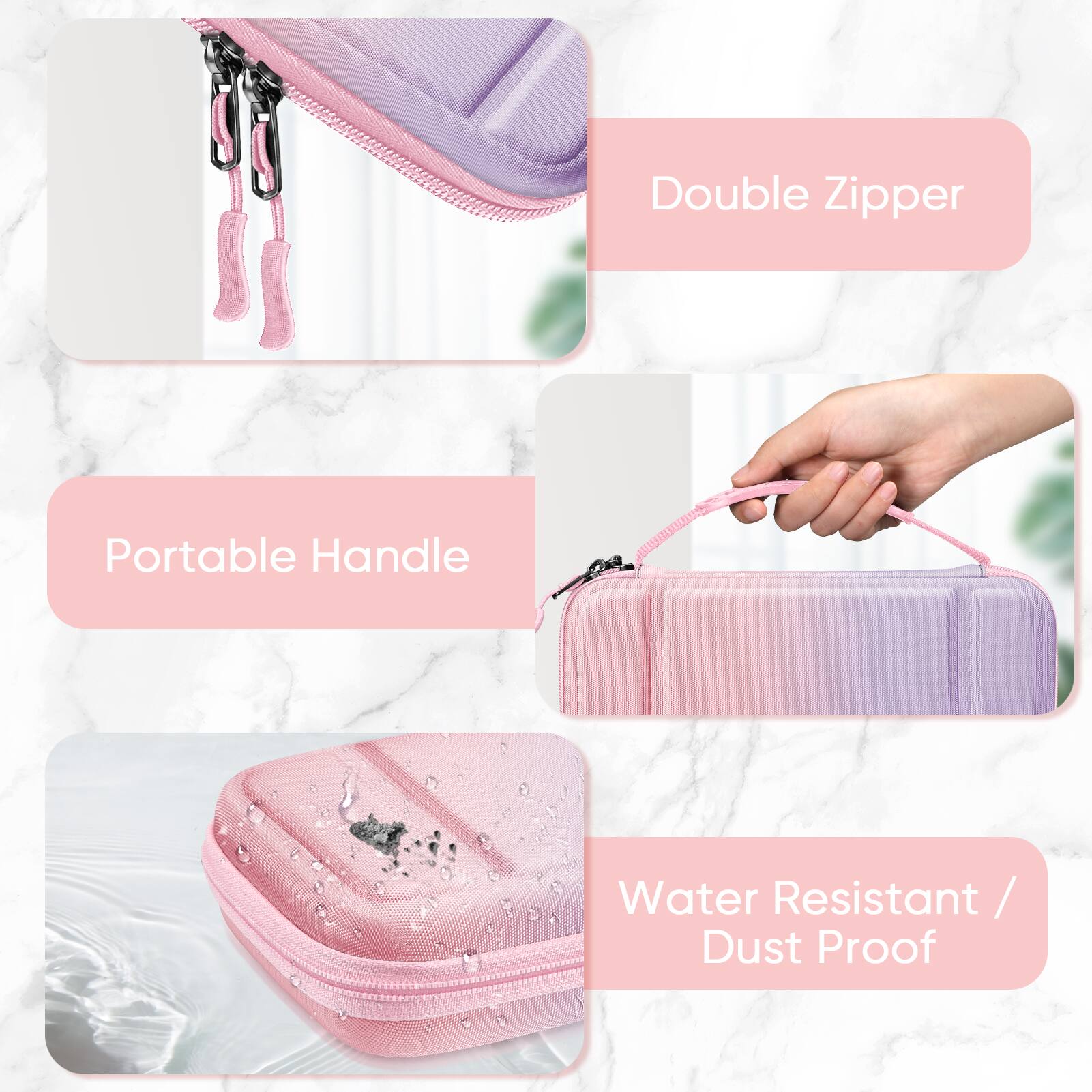 Double Zipper  
Portable Handle  
Water Resistant / Dust Proof
