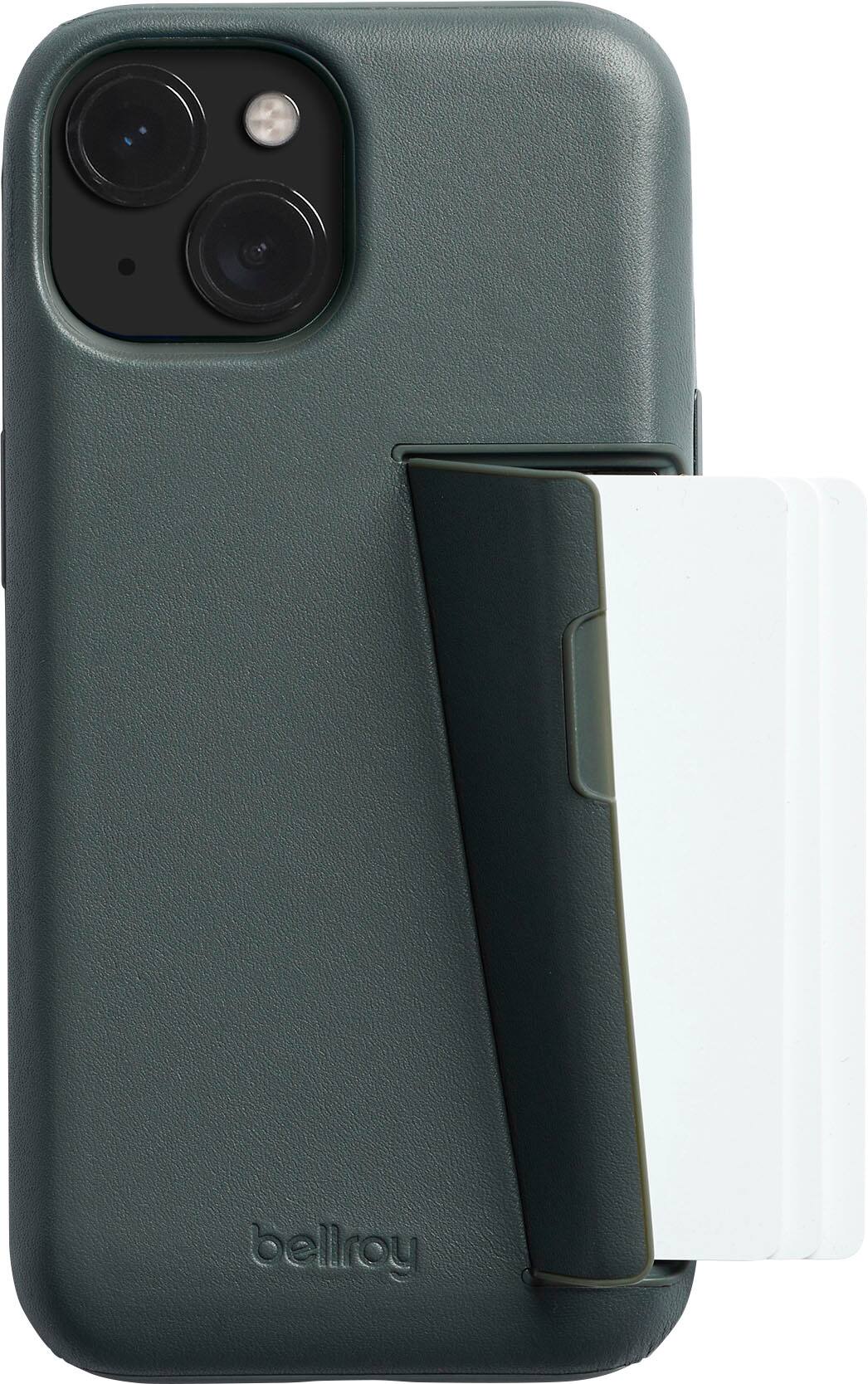Front. Bellroy - iPhone 15 Leather Phone Case - 3 Card - Everglade.