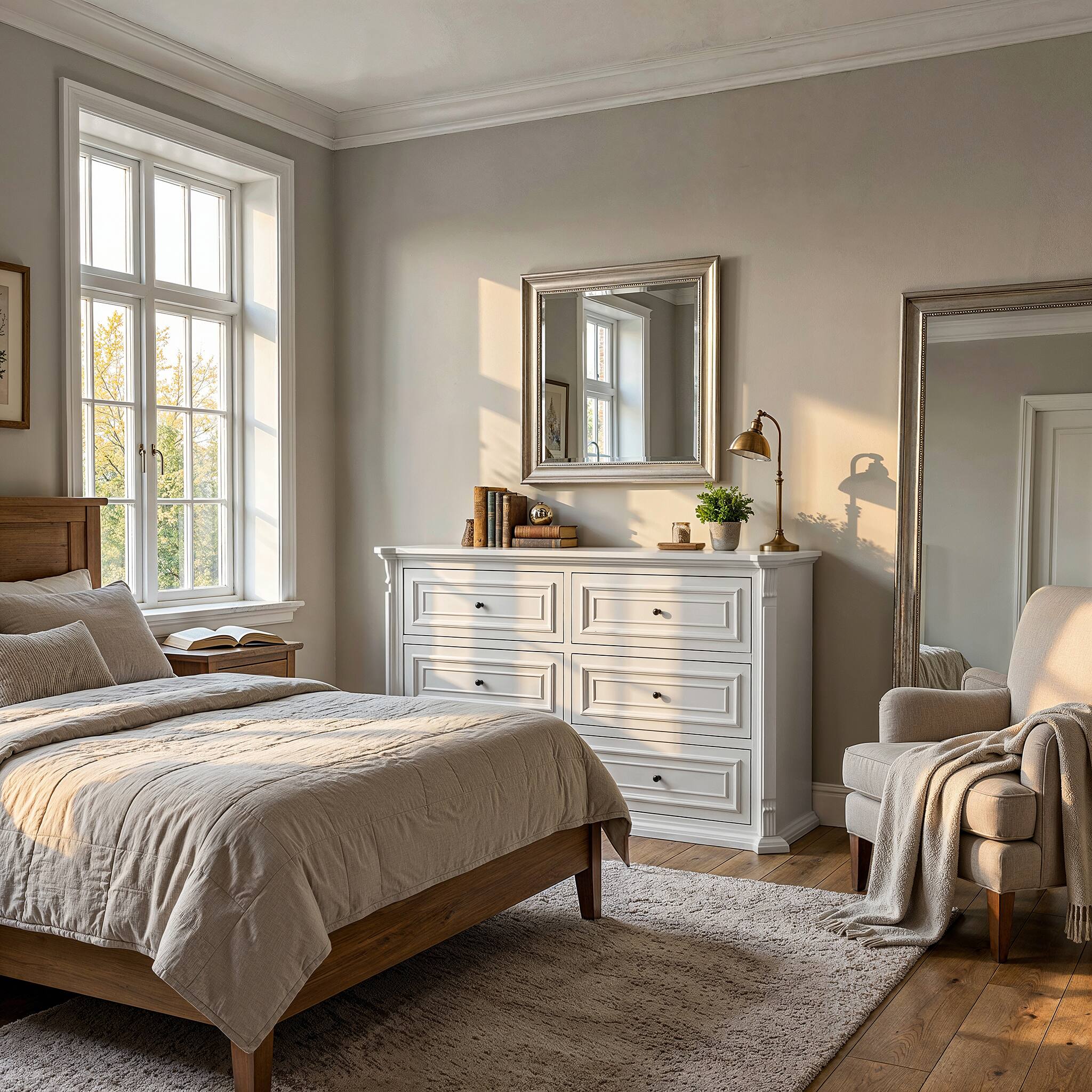 Alt View 2. Famapy - 6-drawer dresser, bedroom dresser, wide chest of drawers, storage dresser, European-style furniture, quiet-glide slides - White.
