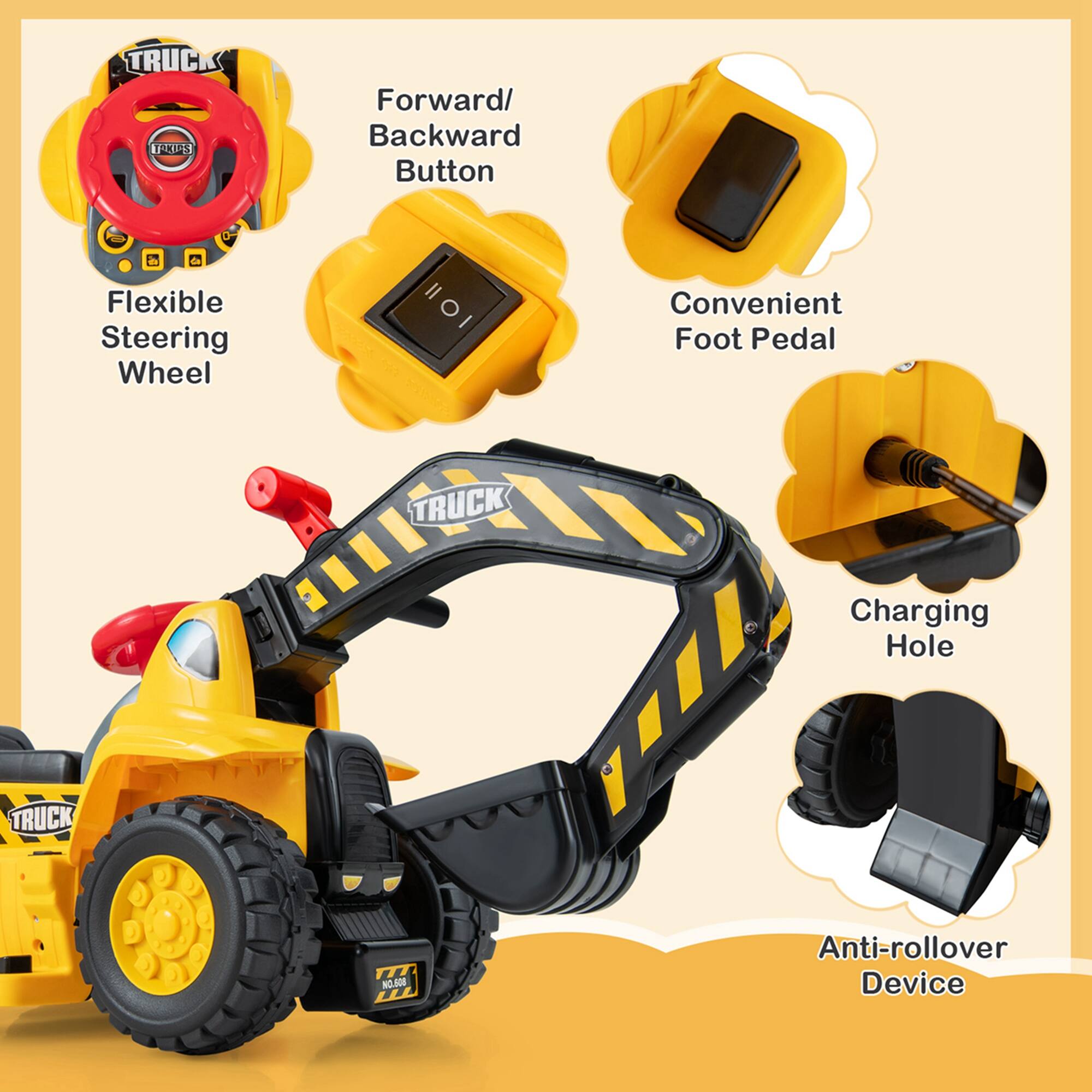 Costway 6V Electric Kids Ride On Excavator Pretend Play Toy