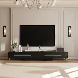FUFU&GAGA - Extendable TV Stand for 85 Inch TV, 95-133.9" Media Console with Drawers, Modern Luxury Metal Legs - Black