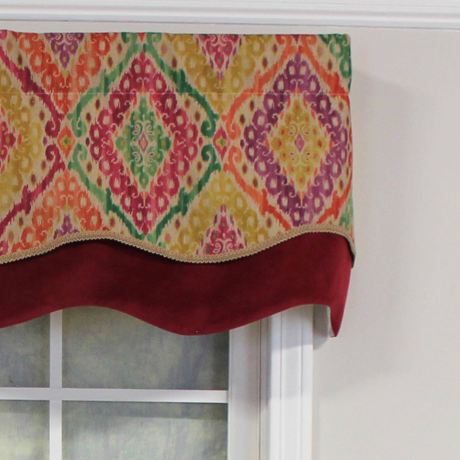 Left. RLF Home - RLF Home Icicles Trimmed Glory 100% Cotton with Fully Lined 3" Rod Pocket Valnance for Windows 50" x 16" Multi - Multi.