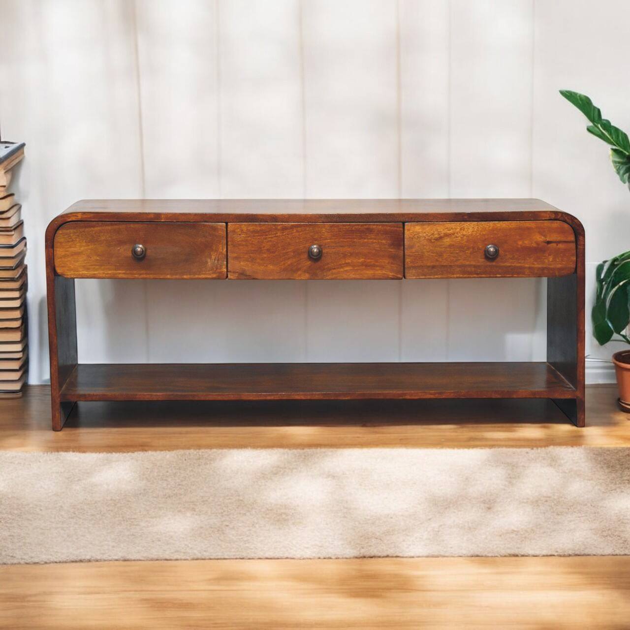 Angle. Artisan Furniture - Artisan Furniture Solid Wood Aspen Slim Media Unit, 3 Drawers, 1 Open Slot, Dark Brown - Brown.