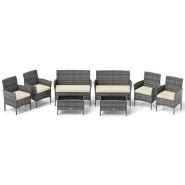 Costway - 8 PCS Patio Furniture Set with Washable Cushions and Tempered Glass Coffee Table - Beige