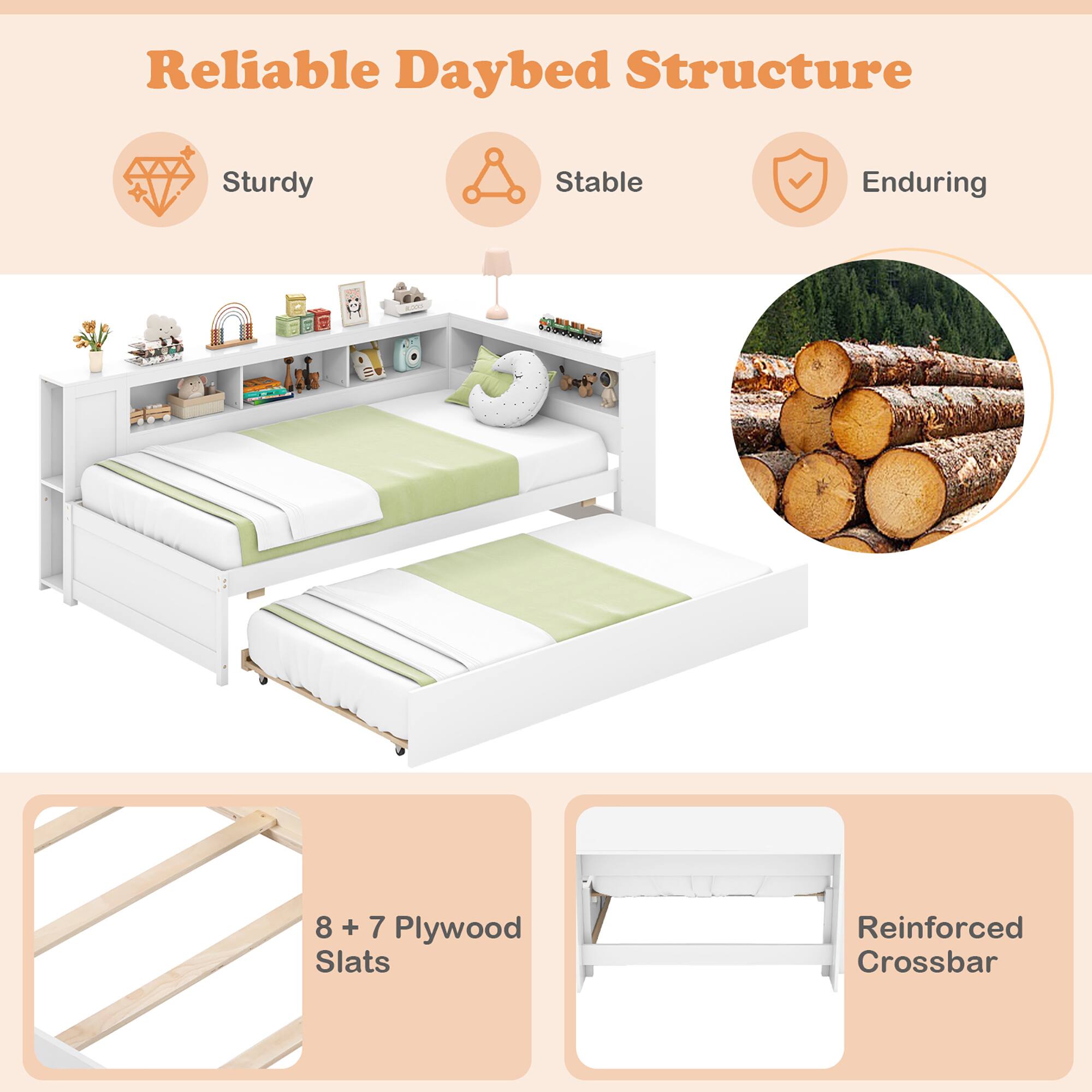 Reliable Daybed Structure

- Sturdy
- Stable
- Enduring

8 + 7 Plywood Slats

Reinforced Crossbar
