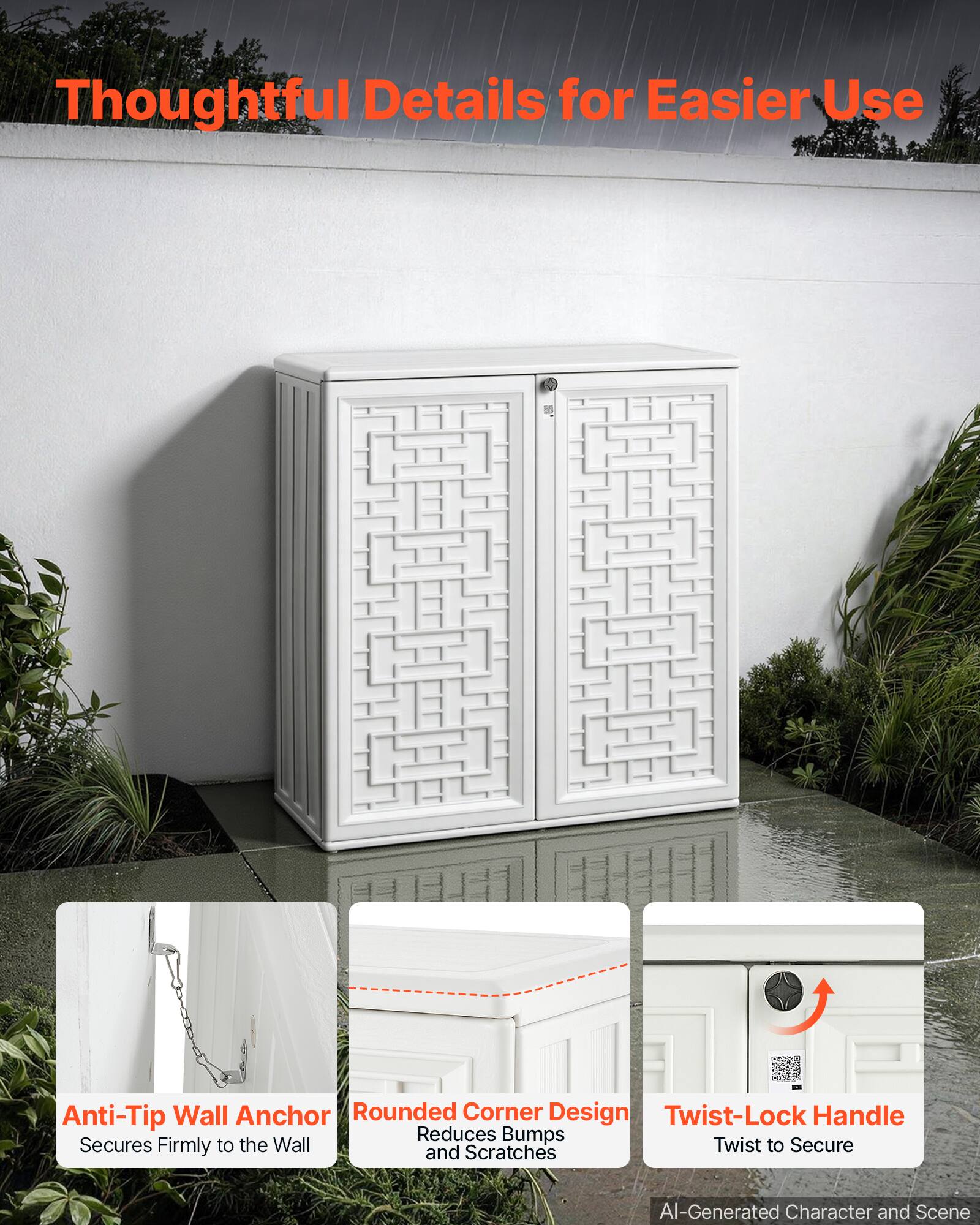 Thoughtful Details for Easier Use

Anti-Tip Wall Anchor
Secures Firmly to the Wall

Rounded Corner Design
Reduces Bumps and Scratches

Twist-Lock Handle
Twist to Secure

AI-Generated Character and Scene