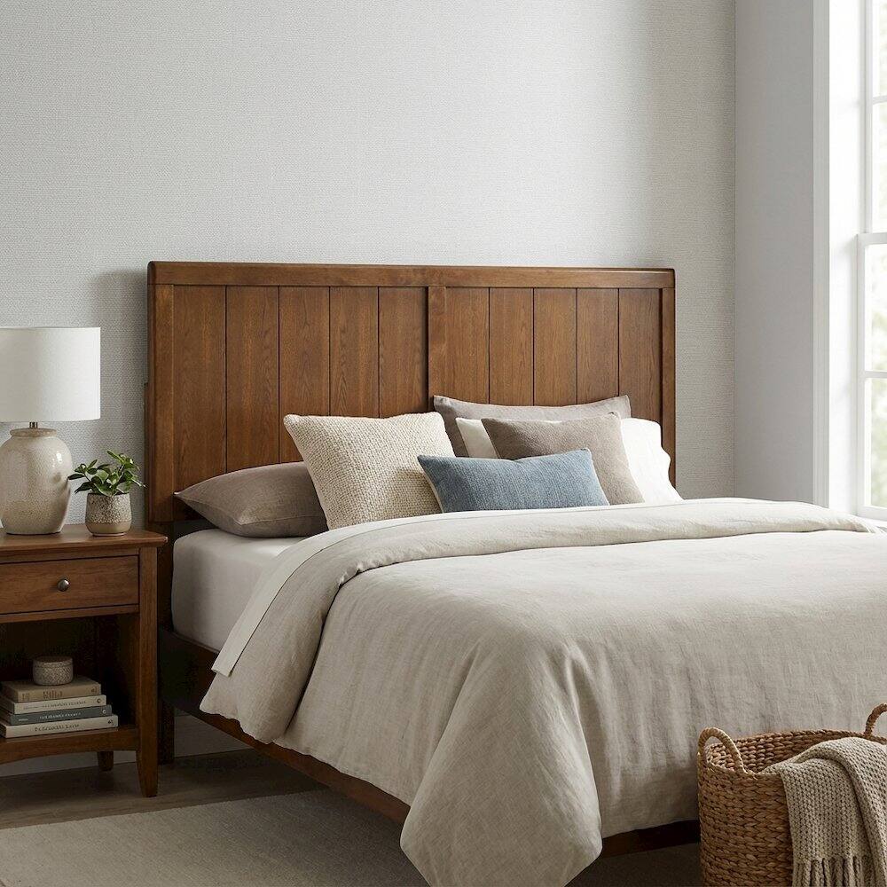Left. FurniFact - Wood Full Headboard with Solid Construction and Easy Wall Mount Design - Brown.