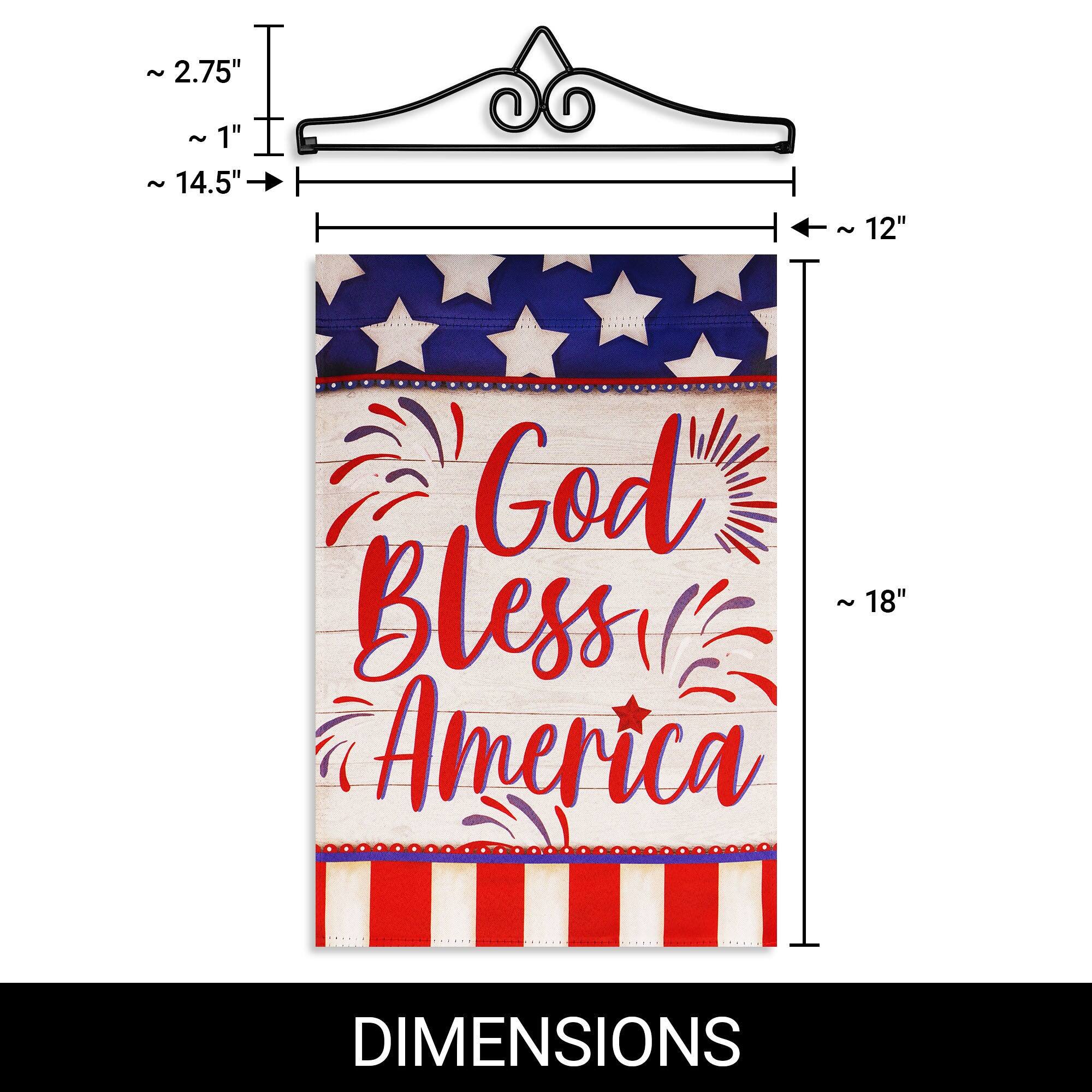 - 2.75"
- 1"
- 14.5"
- 12"
- 18"

God Bless America

DIMENSIONS