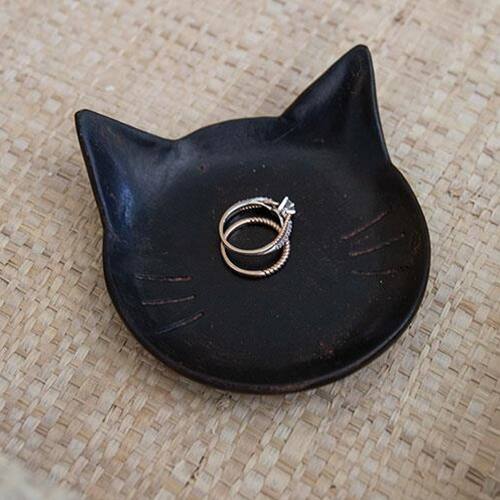 Angle. BreeBe - Black Cat Resin Trinket Tray - Black.