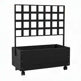 RYHNUYNE - Wooden Elevated Garden Bed with Trellis on Wheels for Patio, 34.6 x 18.9 x 41.3 Inch Fir Raised Planter Box - Black